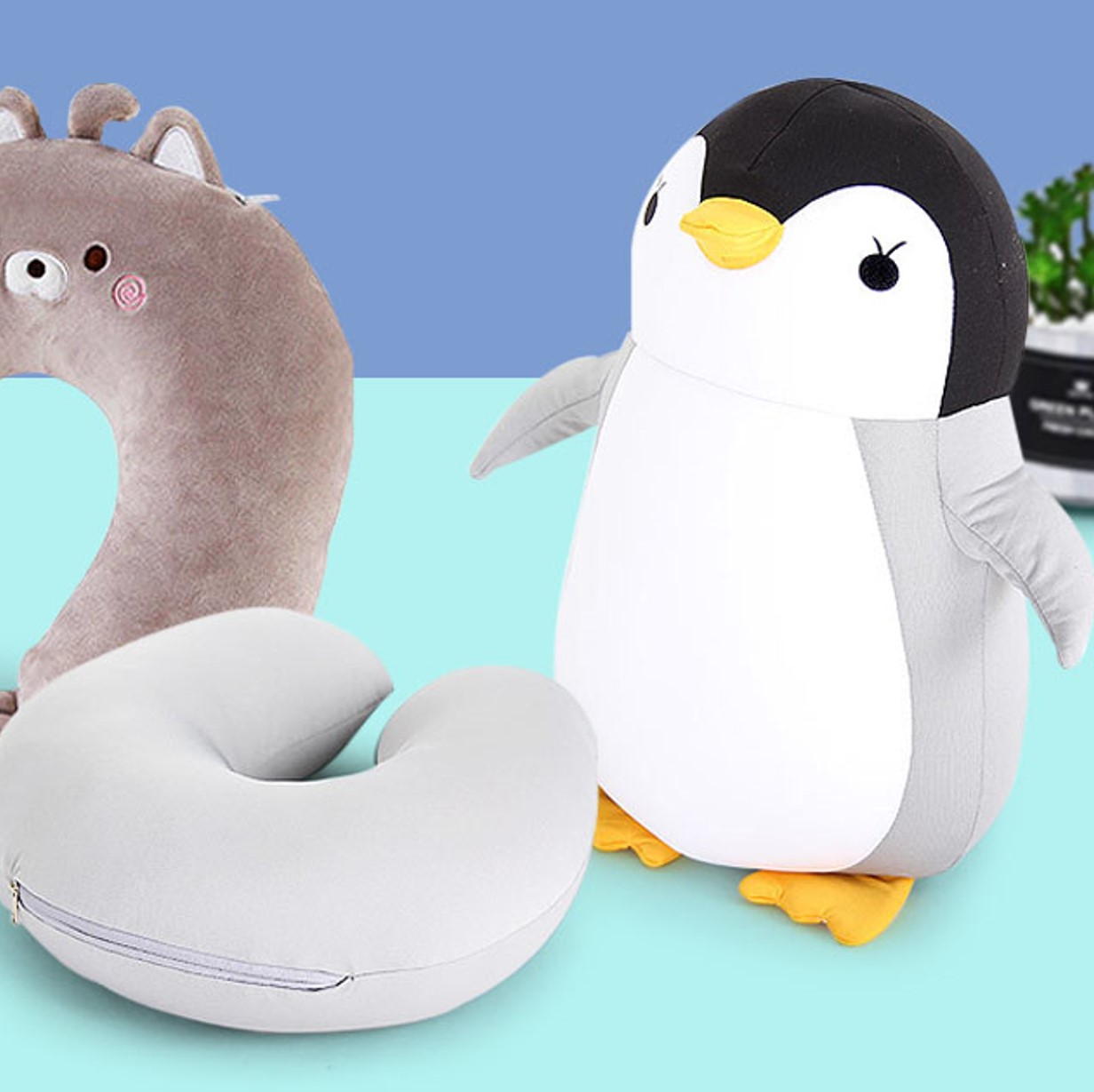 2-in-1 Animal Plush Toy Neck Pillow